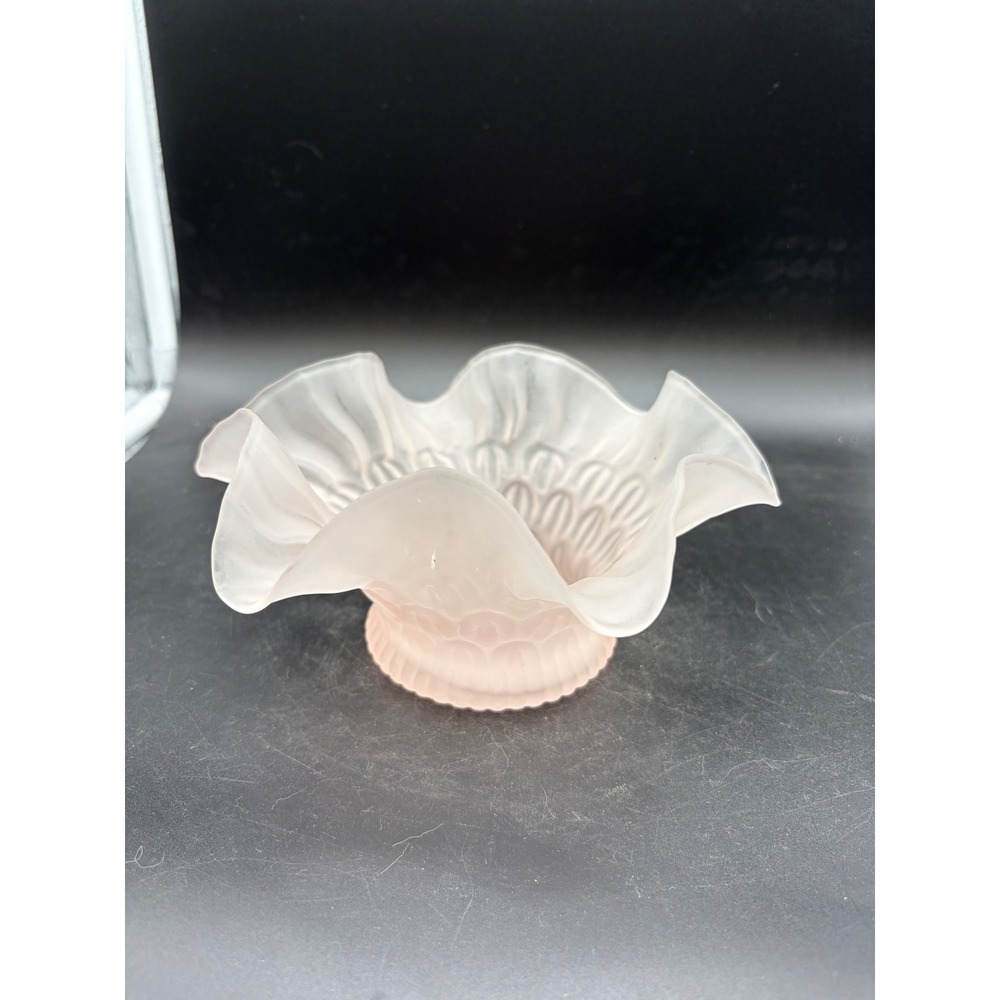 Vintage Frosted Ruffled Pink Depression Glass